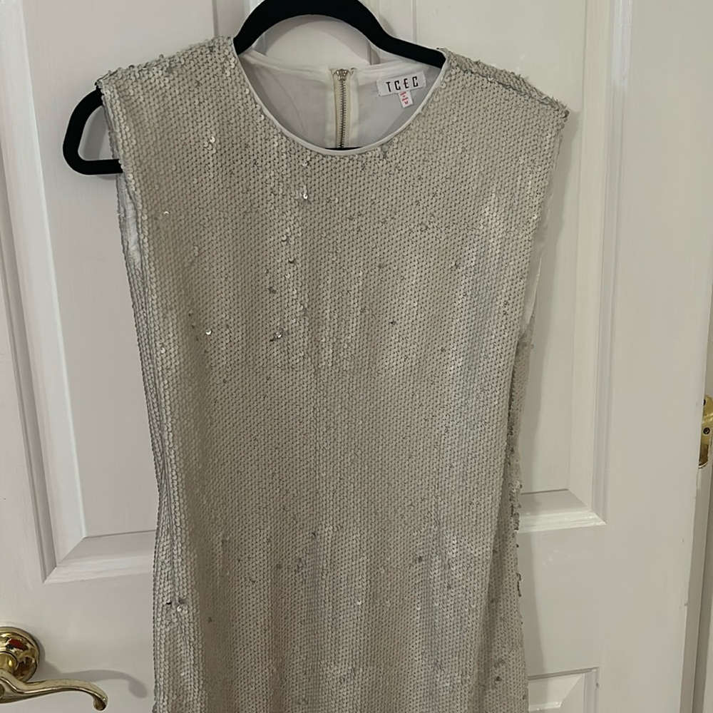 White and silver sequin dress. Super pretty. Worn once. Size Medium.